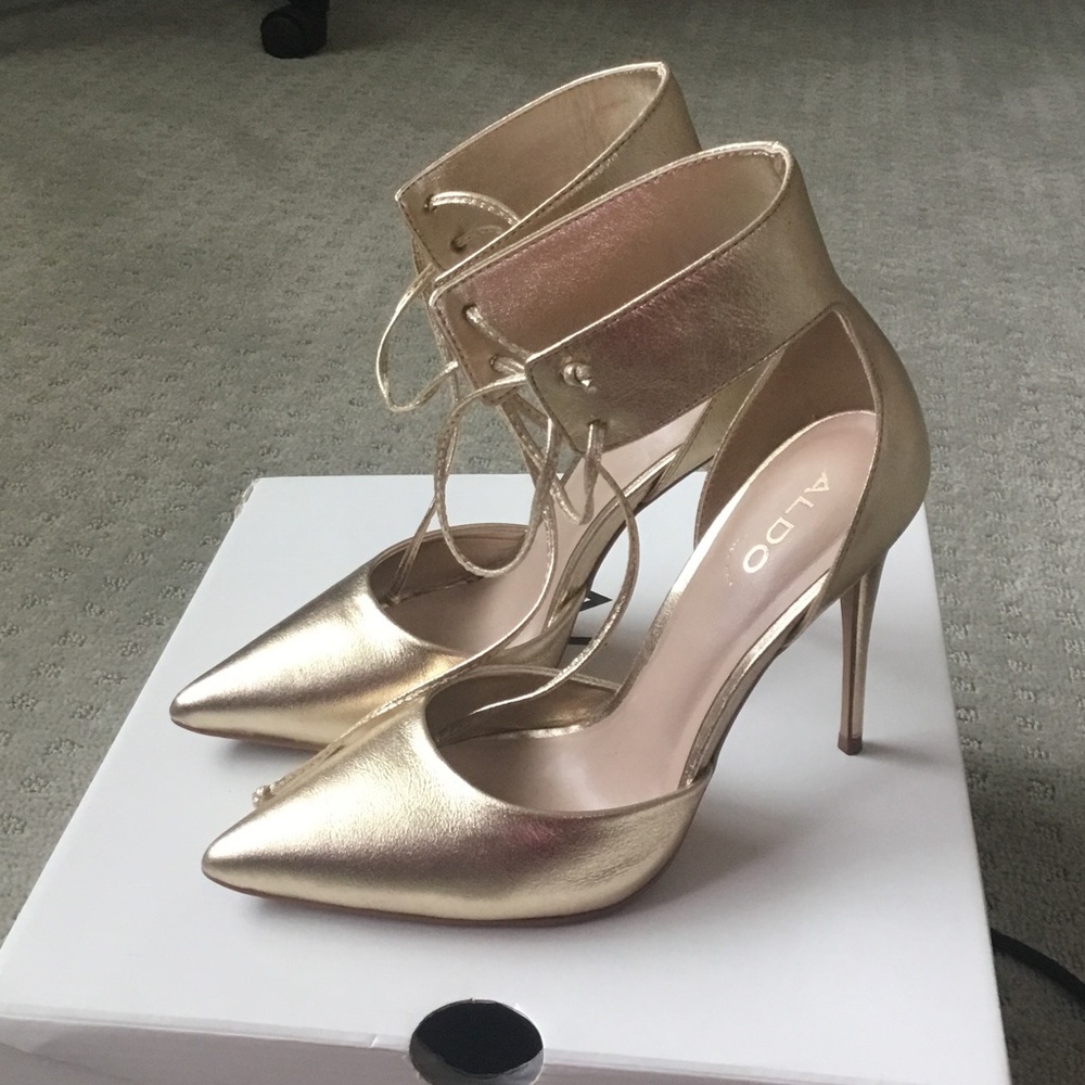 Aldo Metallic Gold Lace-Up Heels
